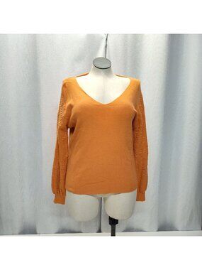 Vila Milano V-Neck Sweater Womens XL Textured Bishop Sleeves Peach Color VGC
